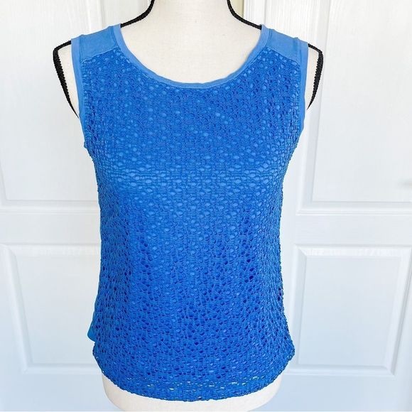 Loft XS Royal Blue Netted Layered Sleeveless Top - Picture 2 of 13